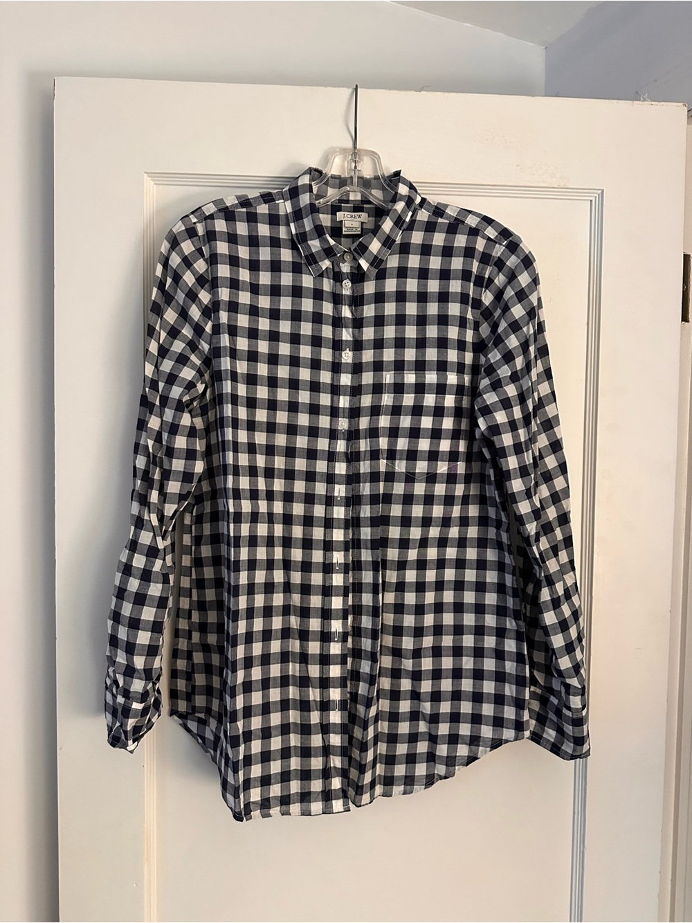 J. Crew Navy and White Gingham Button-Down Shirt